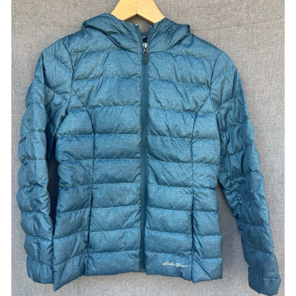 Eddie Bauer Puffer Jacket Down Fill Womens PXS Teal Blue Hood